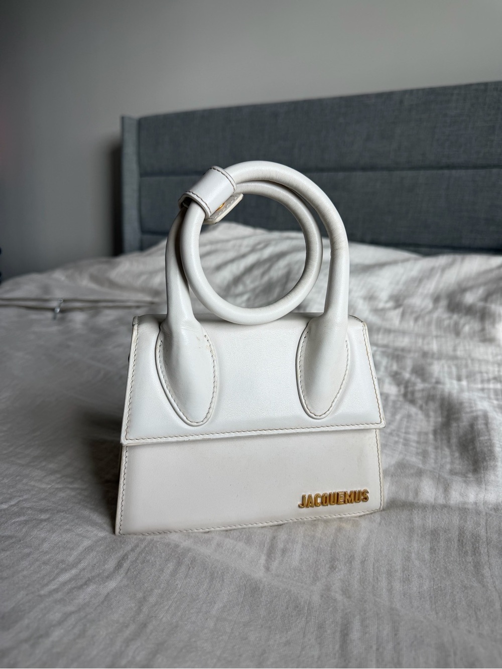 Jacquemus White Le Chiquito Top-Handle Bag with Gold Logo